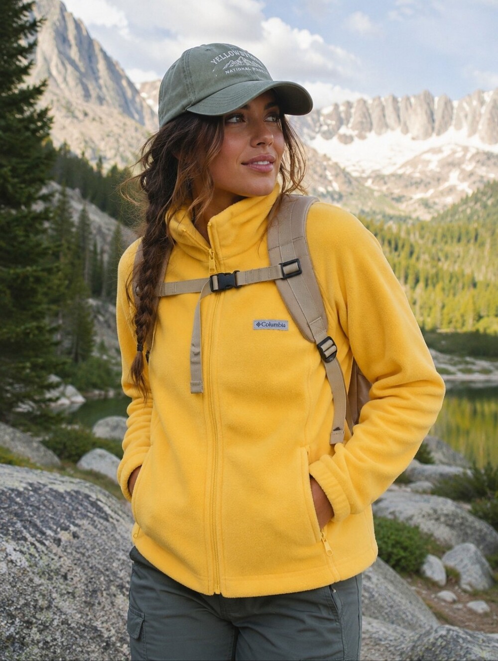 COLUMBIA Benton Springs Fleece Full Zip Jacket Womens Large Yellow Cozy Outdoor